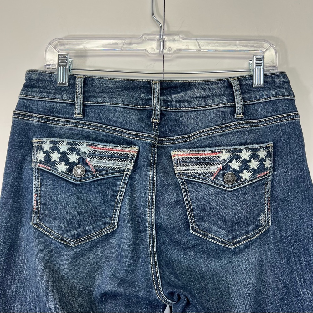 Suki Mid Rise Americana Capri Silver Jeans 32 Suki American Flag Embroidered - Picture 2 of 16